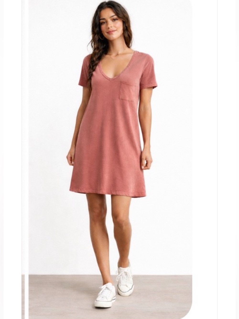 Anthropologie T.La dusty rose V-neck tee dress with pocket.